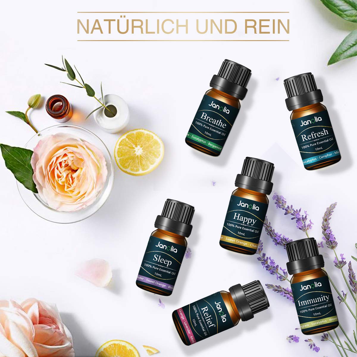 Janolia ätherisches Öle Set, Upgrade-Paket,Reines Natürliche Duftöle Set für Diffuser Entspannung Schlaf verbessern