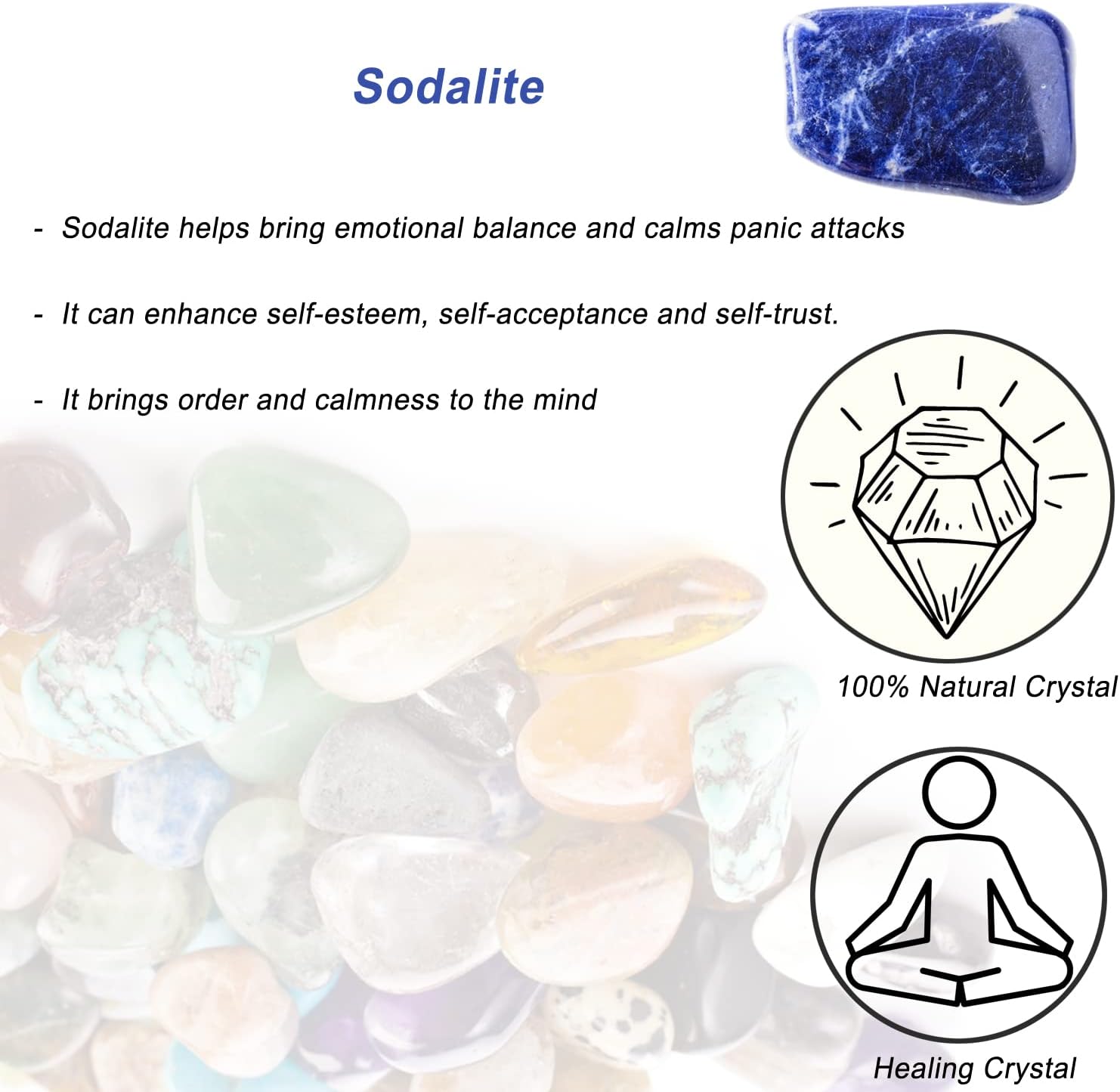 Sodalite Healing Crystal Stones, 1.25-2.0 Inch Reiki Healing Stones, Natural Tumbled Polished Stones for Energy Witchcraft Therapy Meditation