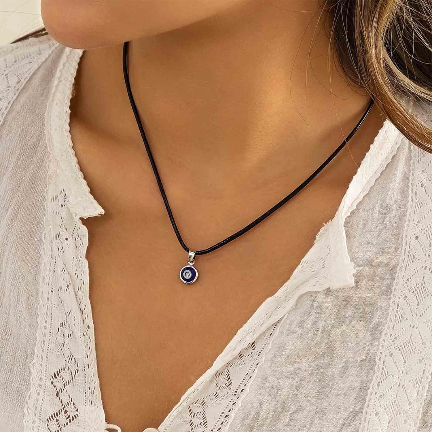 Yheakne Boho Leder Auge Choker Halskette Schwarzes Leder Halskette Blau Böse Auge Anhänger Halskette Glücksauge Halskette Kettenschmuck Für Frauen Und Mädchen Schutz Amulett Geschenke