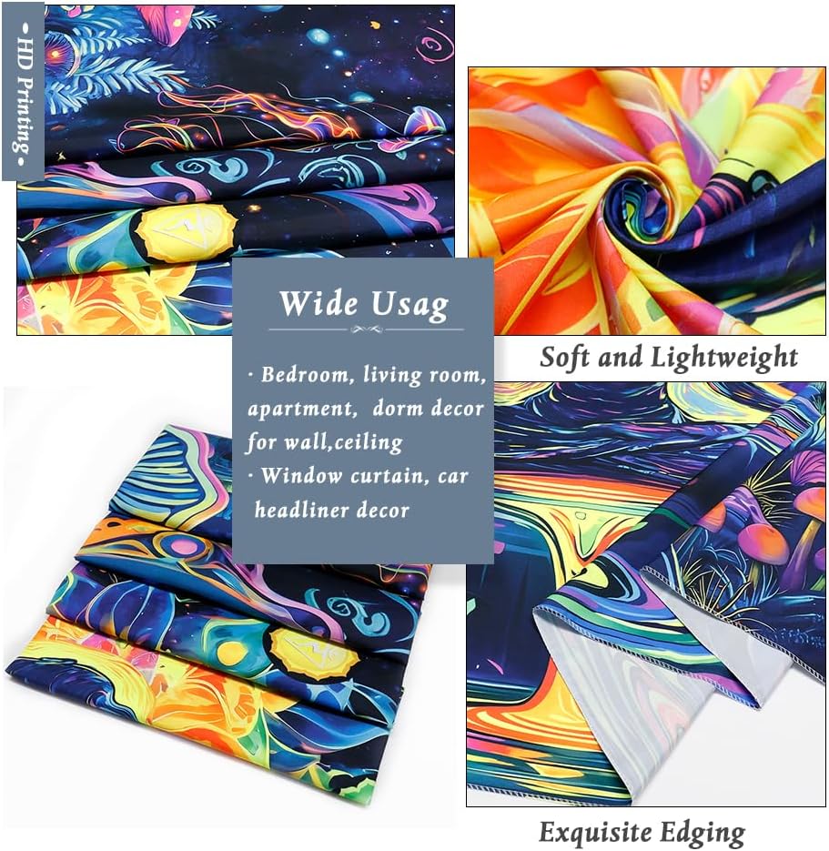 Yuiqear Blacklight Chakra Yoga Meditation Tapestry Mushroom Flower Wall Backdrop UV Reactive Mandala Tapestries Galaxy Space Jellyfish Tapestry Wall Hanging for Bedroom