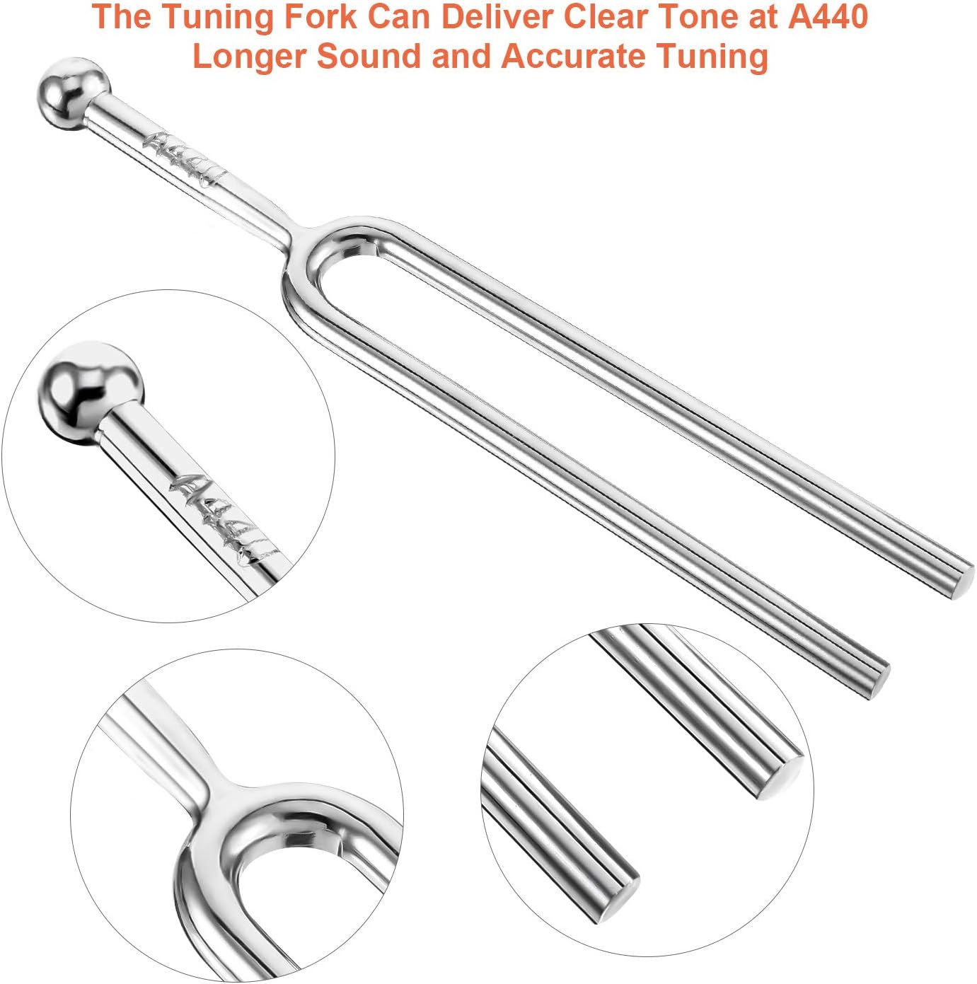 Tuning Fork with A440Hz Stainless Steel Tuning Fork, Cleaning Cloth and Black Storage Bag for Musical Standard Instruments Violin Guitar Tuner Devices