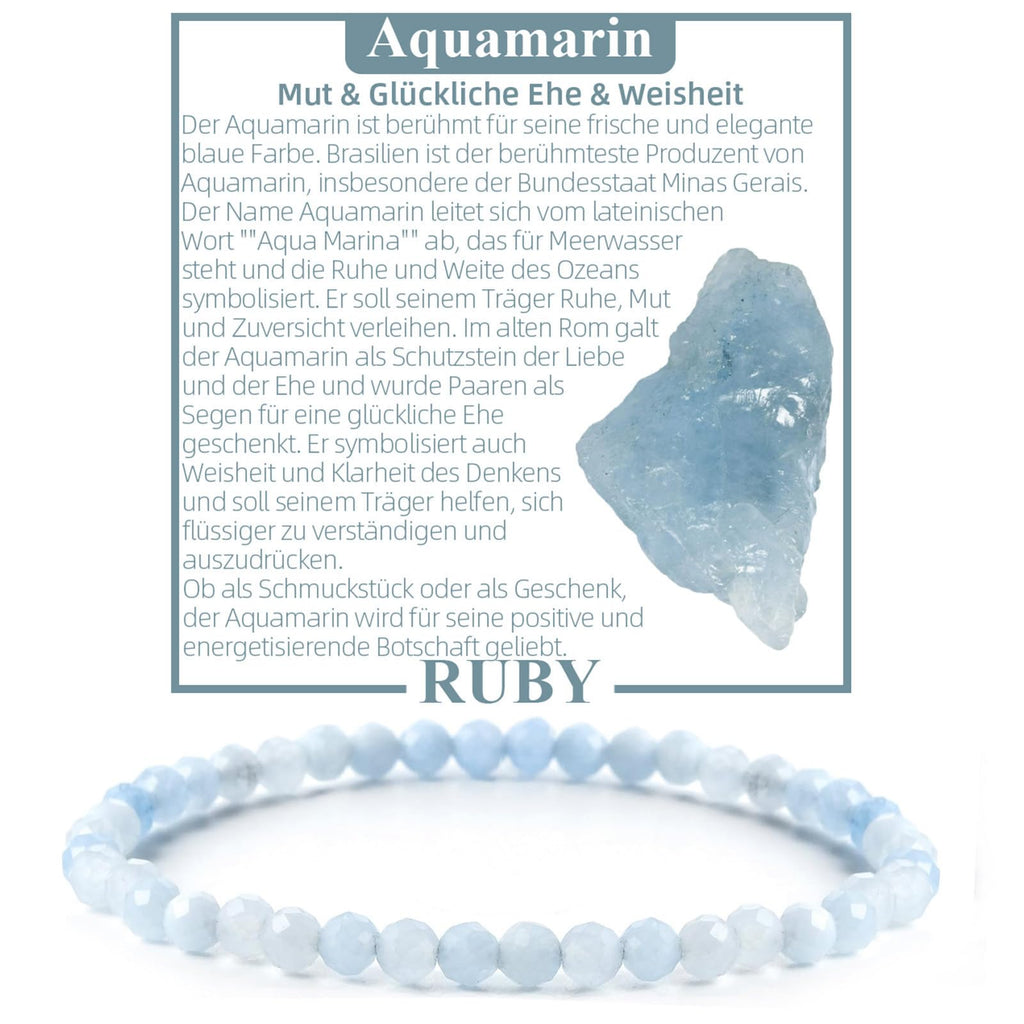RUBY Perlenarmband Damen - Hochwertiges 4mm Edelstein Armband aus Facettierten Echten Natursteinen - Inklusive Geschenkbox Geschenk für Sie