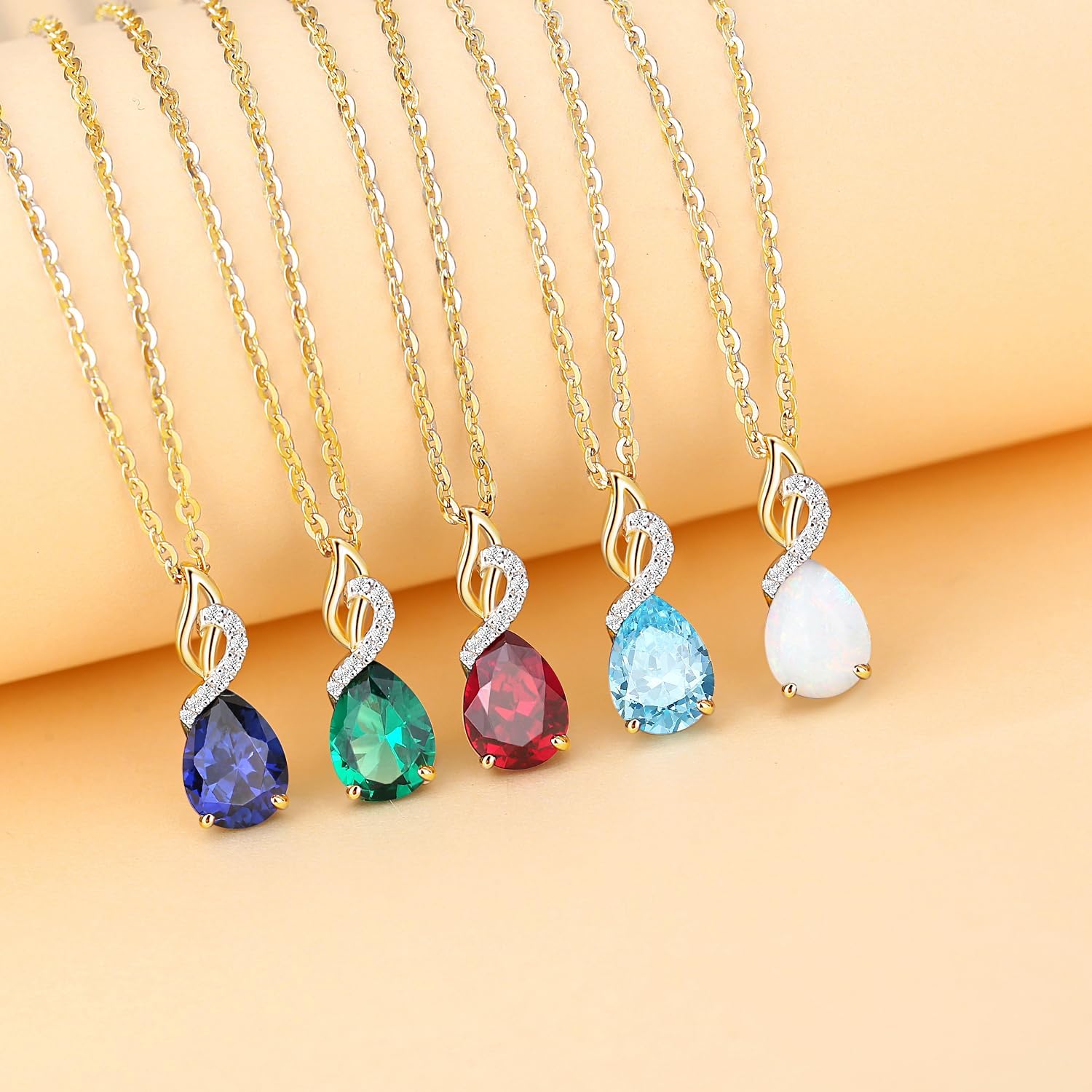 FANCIME Solide 14 Karat 585 Gelb Gold Anhänger Kette mit Tropfen Edelstein und 0.28ct Diamant Geschenk Schmuck für Damen Sie, 925 Silber Kettenlänge: 40 + 5 cm