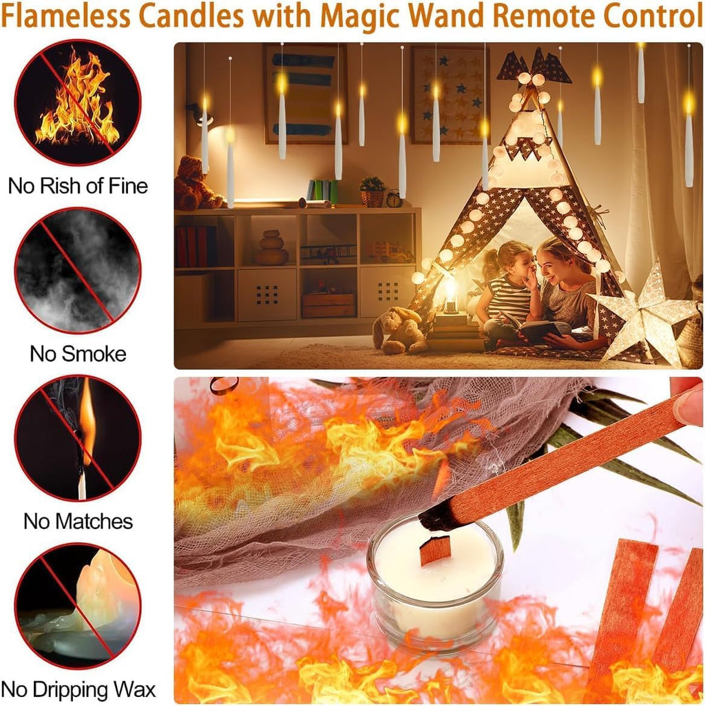 schwebende kerzen schwebende led kerzen, floating candles flackernde,Flammenlose LED Kerze mit Zauberstab Fernbedienung, LED Stabkerzen flammenlose hängende Fensterkerzen