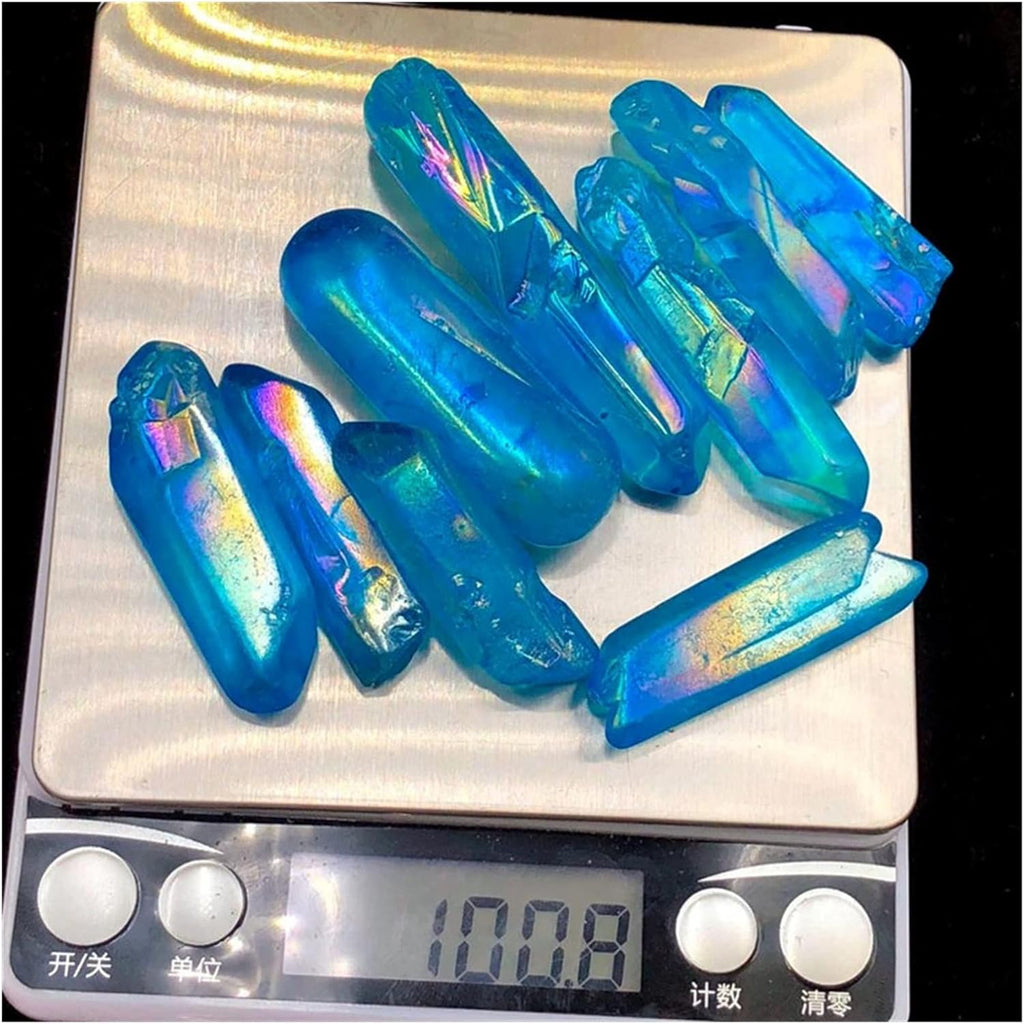 JCAKES Natural Crystal Rough 100g Natural Crystal Titanium Quartz Pillar Angel Blue Aura Quartz Dot Obelisk Wand Home Decoration