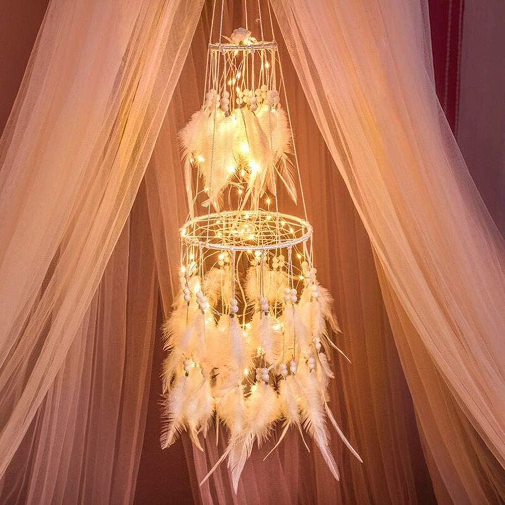 HitTopss Traumfänger-Dekoration mit warmem LED-Lichterkette zum Aufhängen, Warmweiß Warm Light