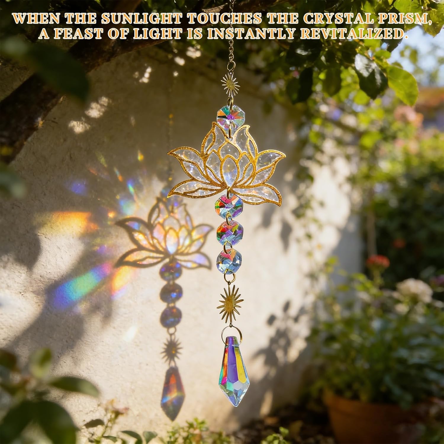 Lotus Crystal Sun Catcher, 11 x 8 x 2.5 cm, Premium Sun Catcher, Crystal & Sun Catcher, Elegant Lotus Pendant & Wind Chime, Perfect Window Decoration, Hanging for Home, Office