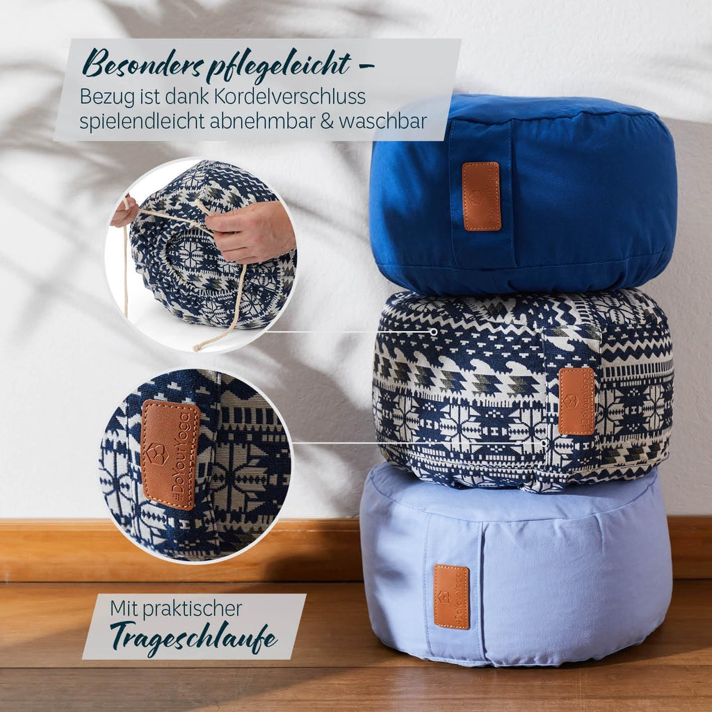 rundes Yogabolster 30cm x 15cm | Waschbarer Bezug |gefüllt mit Bio-Dinkelspelz (KBA) oder Bio-Buchweizenschalen (KBA) | Yoga Kissen für Yin Yoga & Meditation