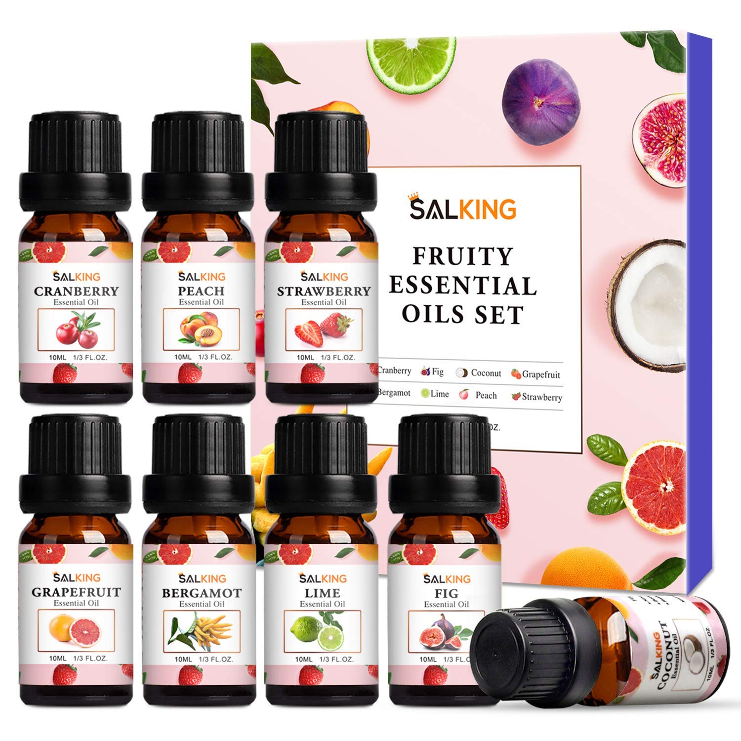 SALKING Essential Oils Set, Aromatherapy Fragrance Oil Gift Set, 100% Pure Fragrance Oils for Diffuser, Oil Lamps, Humidifier, Massage, 6 x 10 ml (Lavender, Rose, Cherry Blossom, Jasmine, Gardenia,