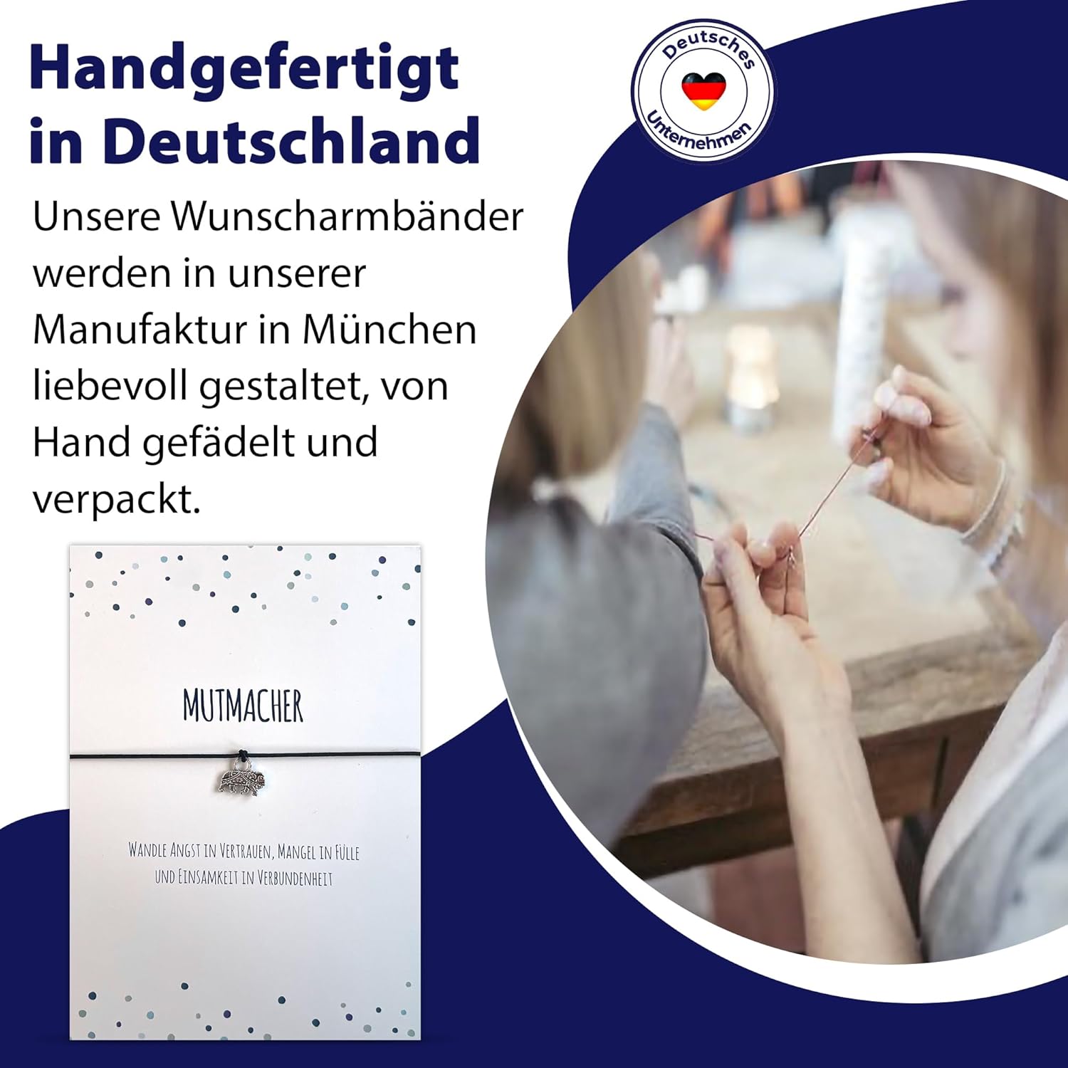 Glücksschmiedin - Mutmacher Geschenk, Motivations Postkarte mit Kraft Armband und Elefant Anhänger handgefertigt