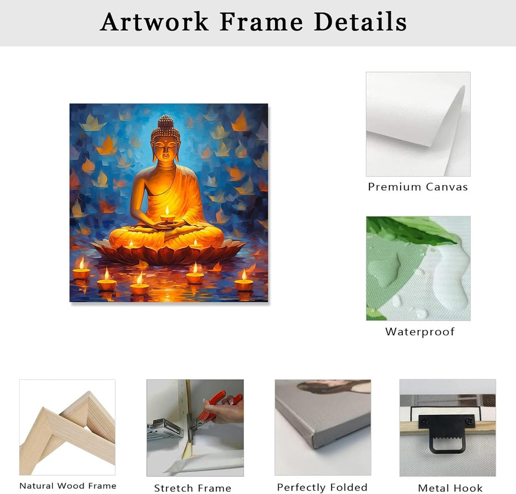 LZIMU Buddha Canvas Wall Art Buddha Statue Painting Prints Zen Pictures Buddhist Spiritual Artwork for Office Yoga Spa Meditation Room Framed(Picture-1, (12.00" x 12.00"))