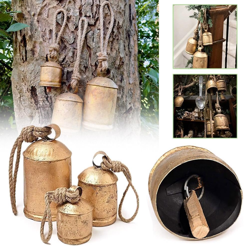 3 Stück Weihnachtskuhglocken, rustikale Harmonie Messingglocken für Dekoration, Kuhglocken Vintage Rustikale Kuhglocken Glocken Seil Wandbehang Riesige Bronze Kuhglocke Rustikale Glocken für