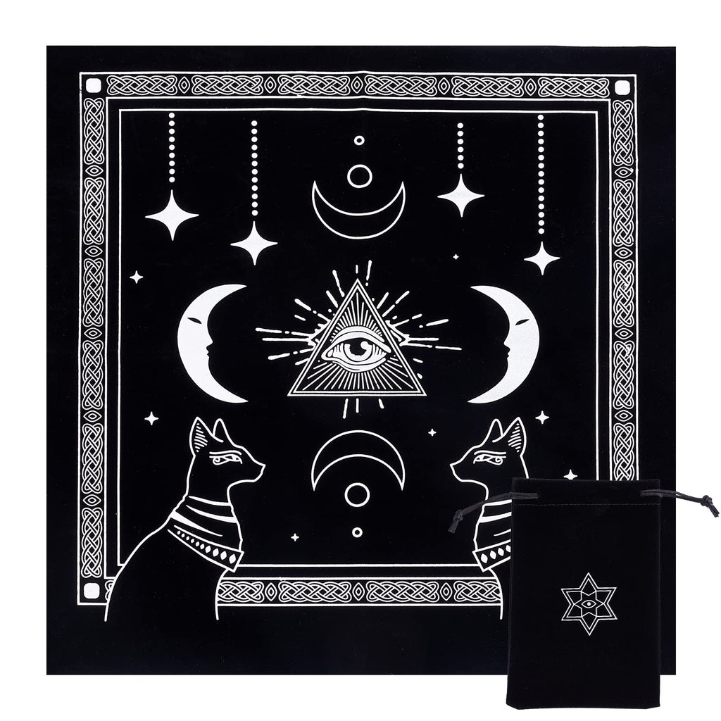 CREATCABIN Altartuch Mond Sonne Stern Pentagramm Himmlisches Tarot-Deck Spiritueller Wandteppich Tischdecke Macht Heiliges Tuch Astrologie Für Wahrsagen Premium-Hexereizubehör Pagan 19.29x19.29 cm