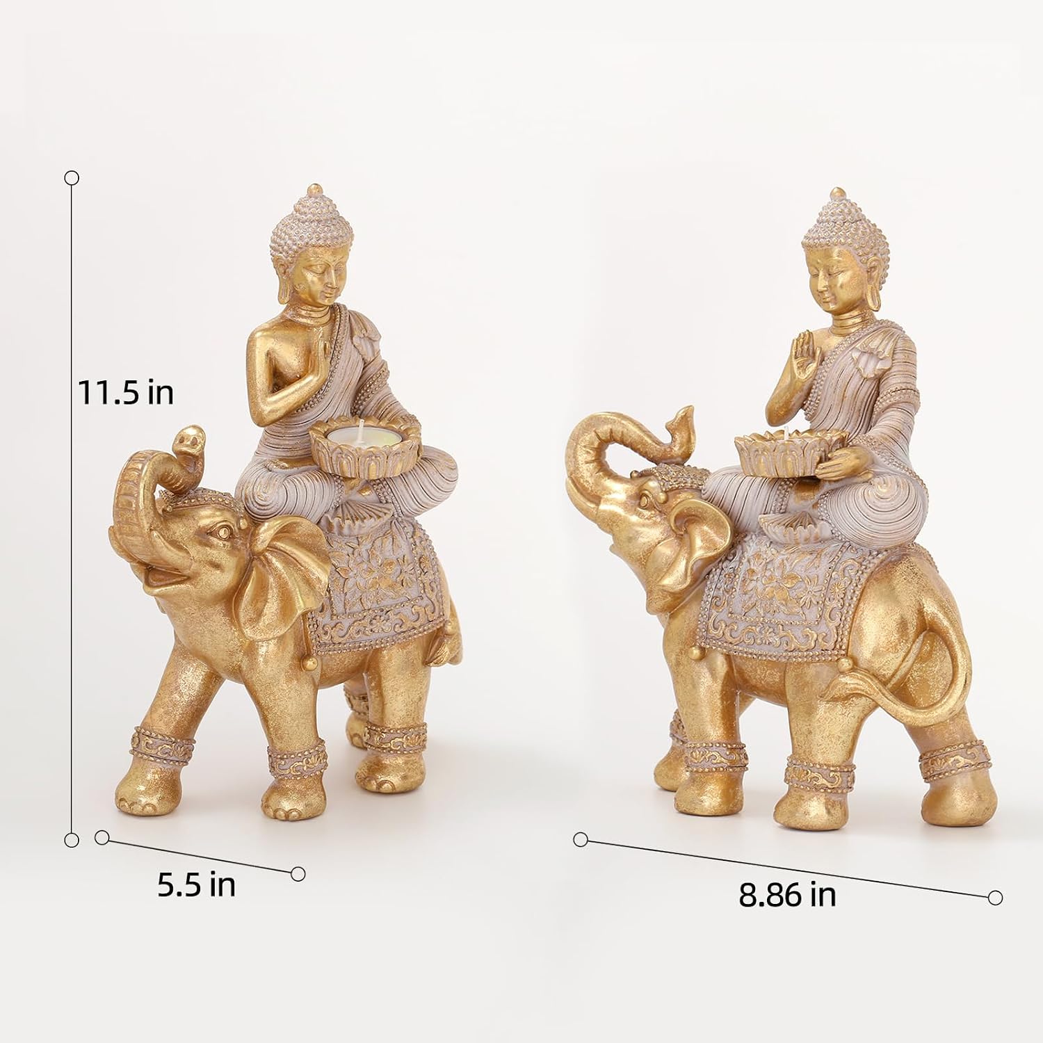 Buddha Statue for Home Decor Gold Candle Holder 11.5”-Elephant Buddha Statues for Zen Decor - Spiritual Buddha Decor for Living Room-Buda–Budda–Buddha Gift for Relaxation, Meditation or Shrine