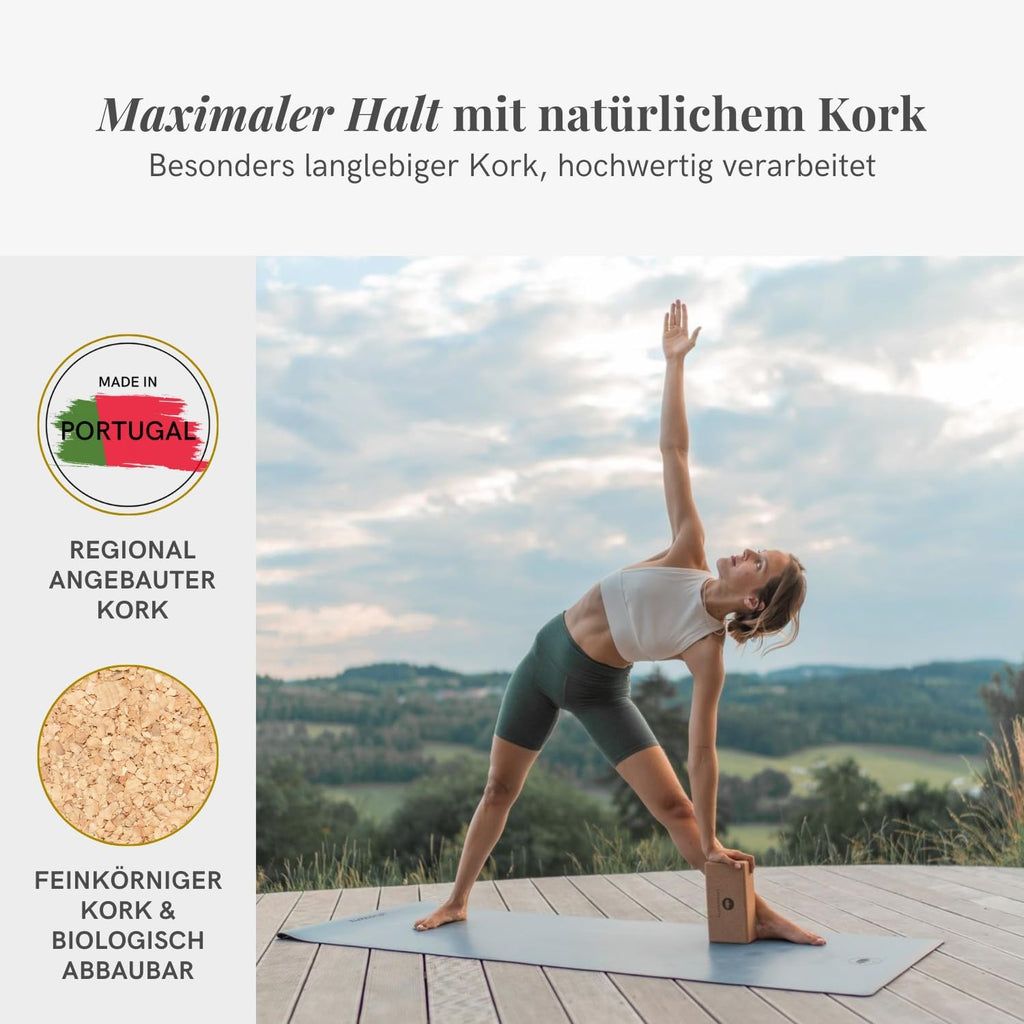Lotuscrafts® Yoga Block Kork 2er Set oder Einzeln, Korkblock in 2 Größen, Made in Portugal, 100% Natürliche Yogablöcke aus Kork, Yoga Zubehör für Anfänger & Fortgeschrittene
