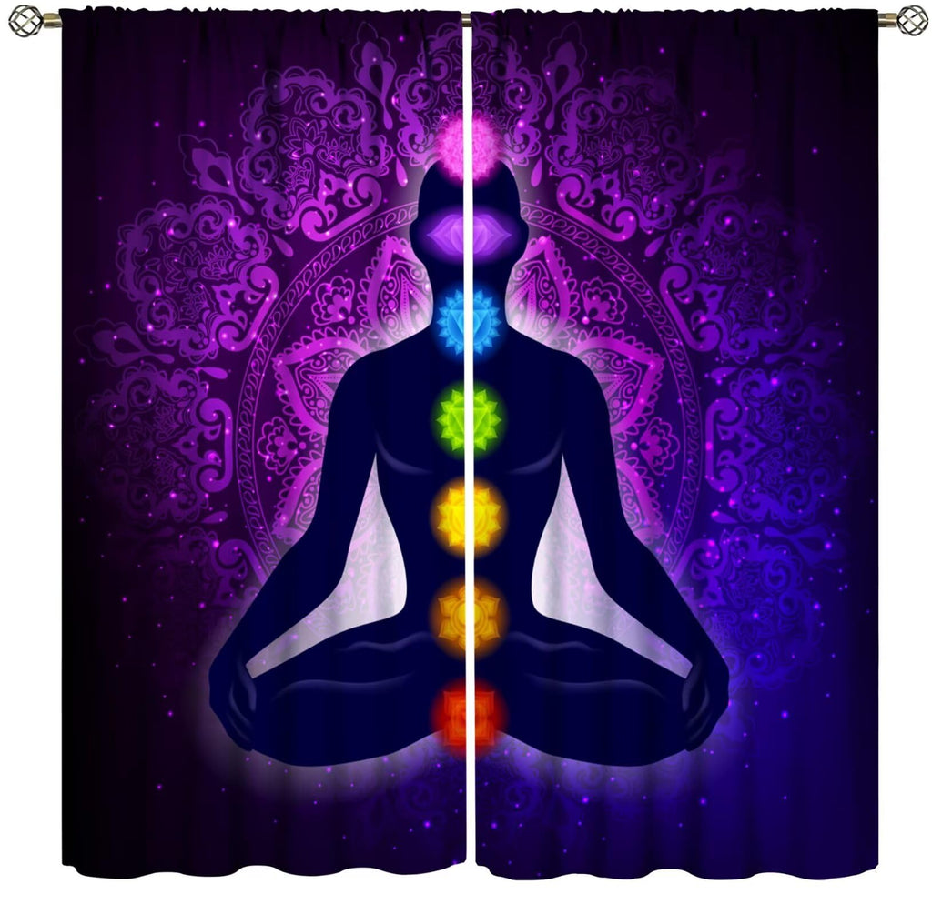 ZhiRain Seven Chakra Curtains Hippie Yoga Meditation Boho Mandala Galaxy Curtain with Rod Pocket for Bedroom Living Room Home Decor Drapes Window Treatments 2 Panels Set 42" W X 45" L