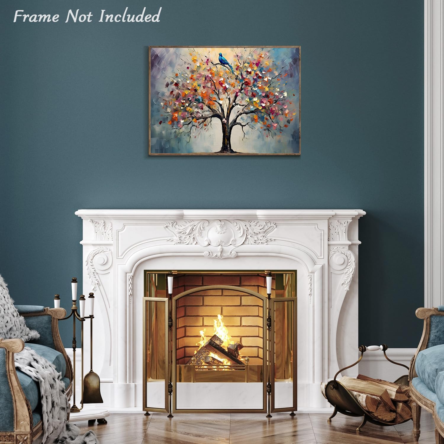 Bunter Baum des Lebens Bild, Vintage Blumen Baum Malerei Bild für Schlafzimmer Wohnzimmer Dekor 30×40 cm Ohne Rahmen