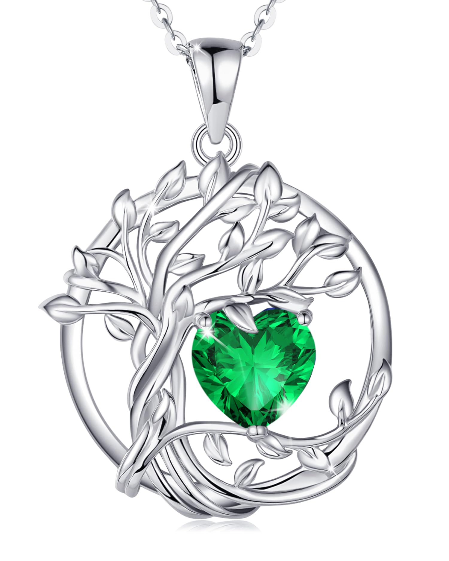 FANCIME Tree of Life Baum des Lebens Geburtstein Halskette Sterling Silber Anhänger Geburtstein Kette Edelstein Jahrestag Geburtstag Schmuck Weihnachten Geschenke für Damen Mama Ihre Frau
