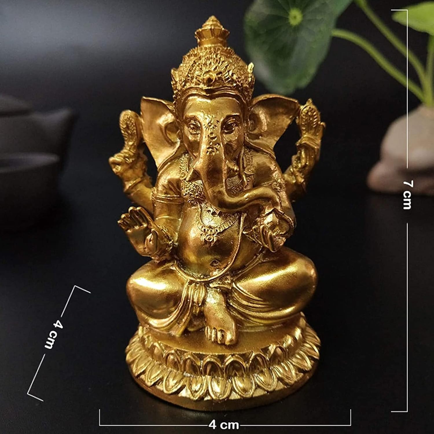 YODOOLTLY Gold Lord Ganesha Statues Hindu Elephant God Statue Resin Sculpture Indian Ganesh Figurine Handmade Gift Decoration Ornaments for Home Garden Car