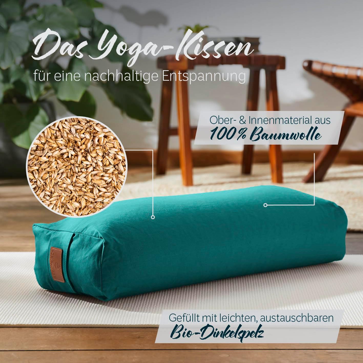 #DoYourYoga Yogabolster »Paravati« 67cm x 13cm | Gefüllt mit Bio-Dinkelspelz (KBA) oder Bio-Buchweizenschalen (KBA) | Yogakissen mit waschbarem Bezug | Sitzkissen & Zafukissen für Yin Yoga