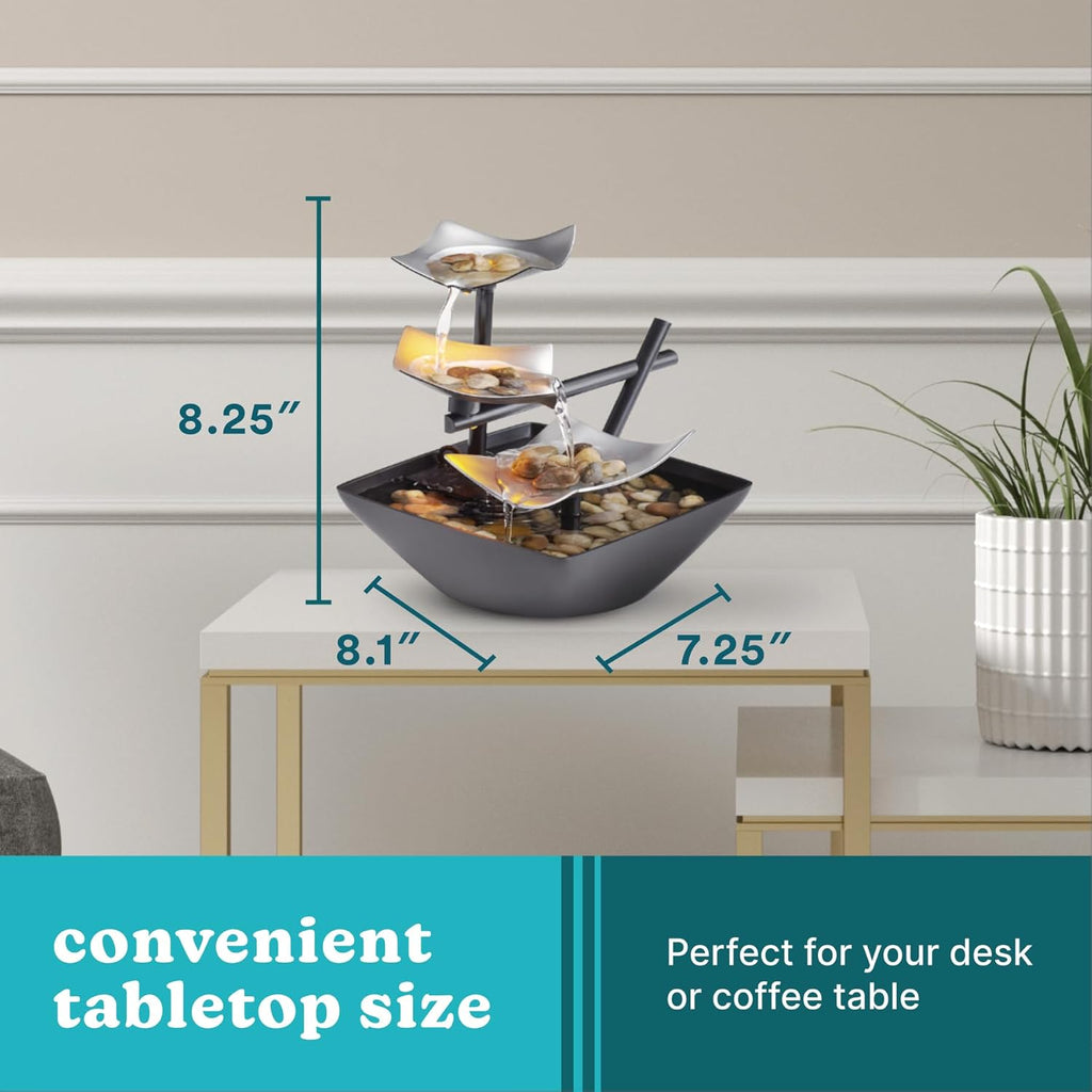 Homedics Tabletop Water Fountain, Home Décor Soothing Sound Machine | Automatic Pump, Deep Basin & Natural River Rocks. Indoor Zen Relaxation for Office, Living Room, or Bedroom, 8.25” Tall