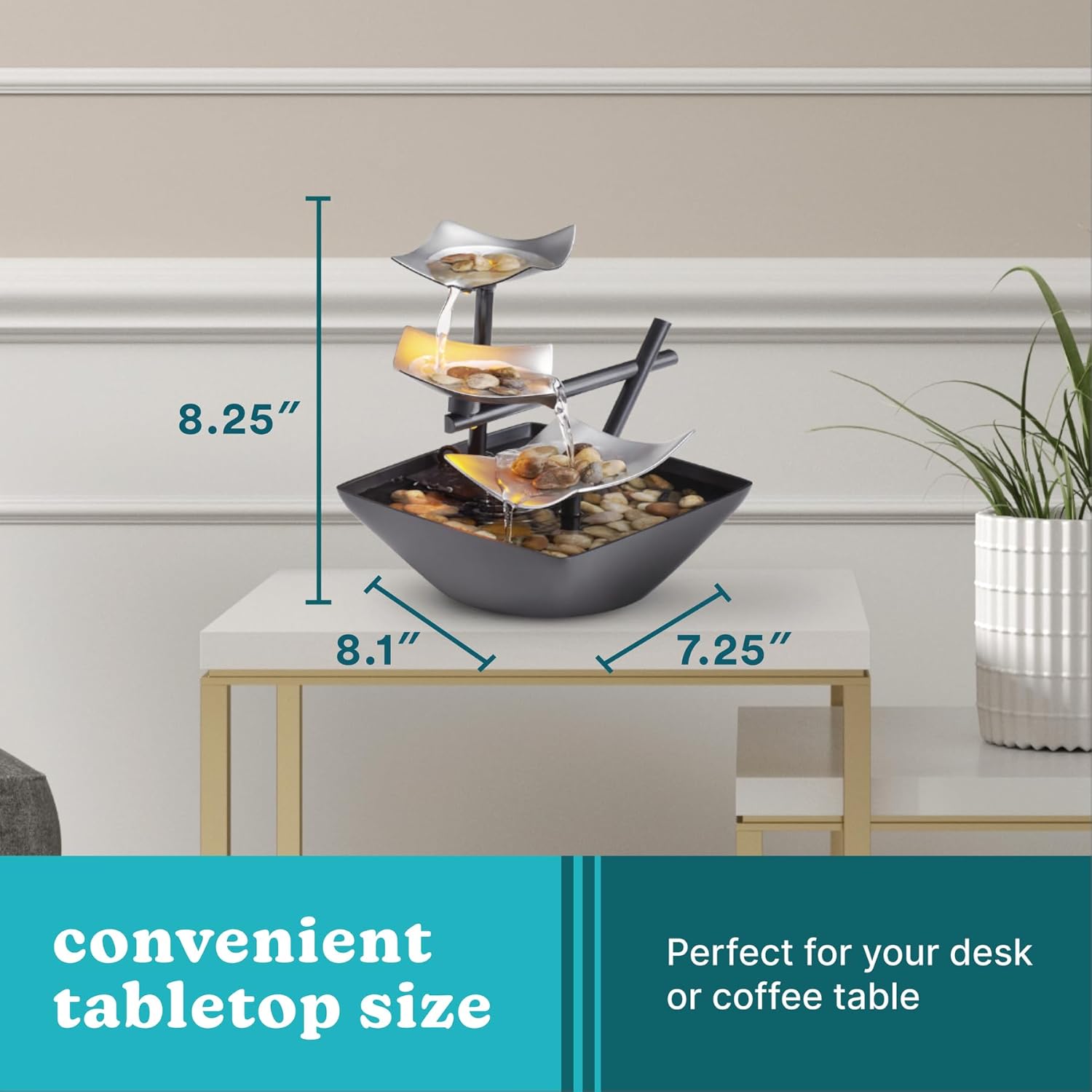 Homedics Tabletop Water Fountain, Home Décor Soothing Sound Machine | Automatic Pump, Deep Basin & Natural River Rocks. Indoor Zen Relaxation for Office, Living Room, or Bedroom, 8.25” Tall