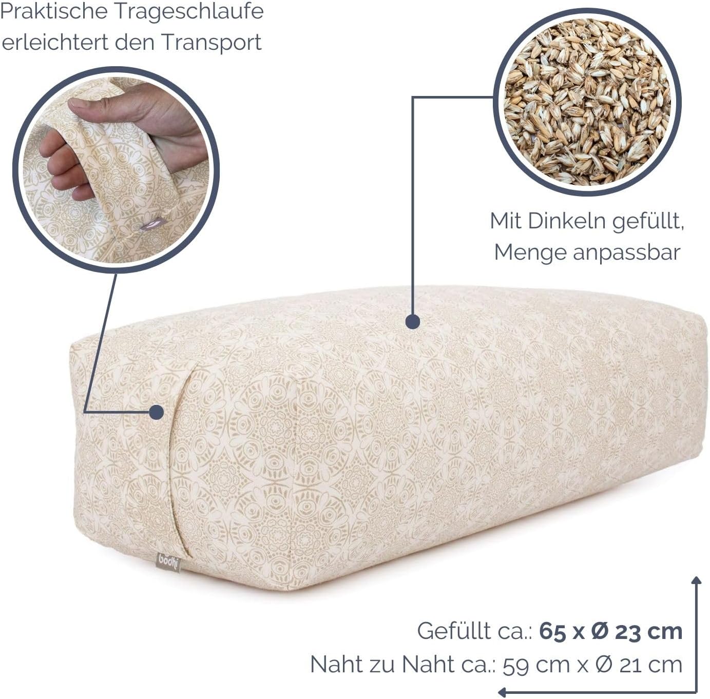 Bodhi Yoga Bolster SALAMBA | Maharaja Collection | Rechteckiges Yogakissen | Waschbarer Bezug aus Baumwolle mit Dinkelfüllung | Zubehör für Restorative und Yin Yoga
