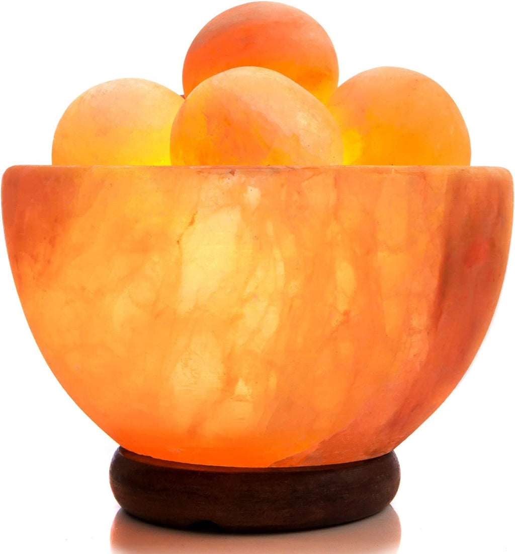 UMAID Himalayan Salt Lamp Bowl with 6 Himalayan Salt Massage Stones, Dimmable Pink Rock Salt Lamp for Bedroom, Office Desk & Meditation Room, Spa Decor, Relaxation Home Decor Gifts for Men & Women