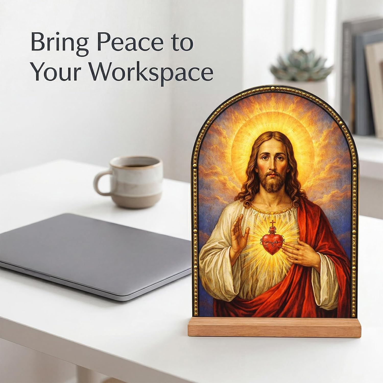TALPGOD Jesus Stand Catholic Ornament Statue – Sacred Heart of Jesus Statue Acrylic Tabletop Décor for Home Altar & Desk, Christian Gifts for Women & Men