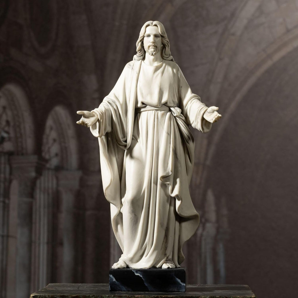 Jesus-Statue, handbemalt, Marmor-Optik, Jesus Christus mit offenen Armen, religiöse Heimdekoration, Kunstharz-Skulptur christliche Heimdekoration, 30,5 cm