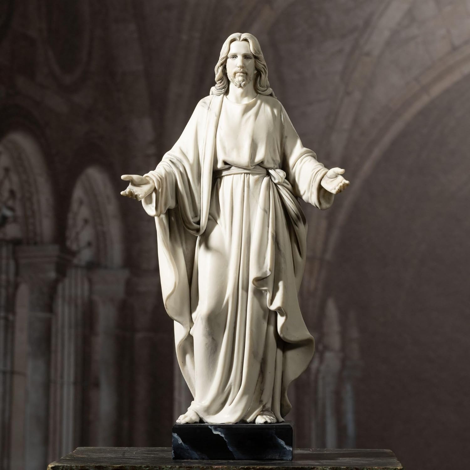 Jesus-Statue, handbemalt, Marmor-Optik, Jesus Christus mit offenen Armen, religiöse Heimdekoration, Kunstharz-Skulptur christliche Heimdekoration, 30,5 cm