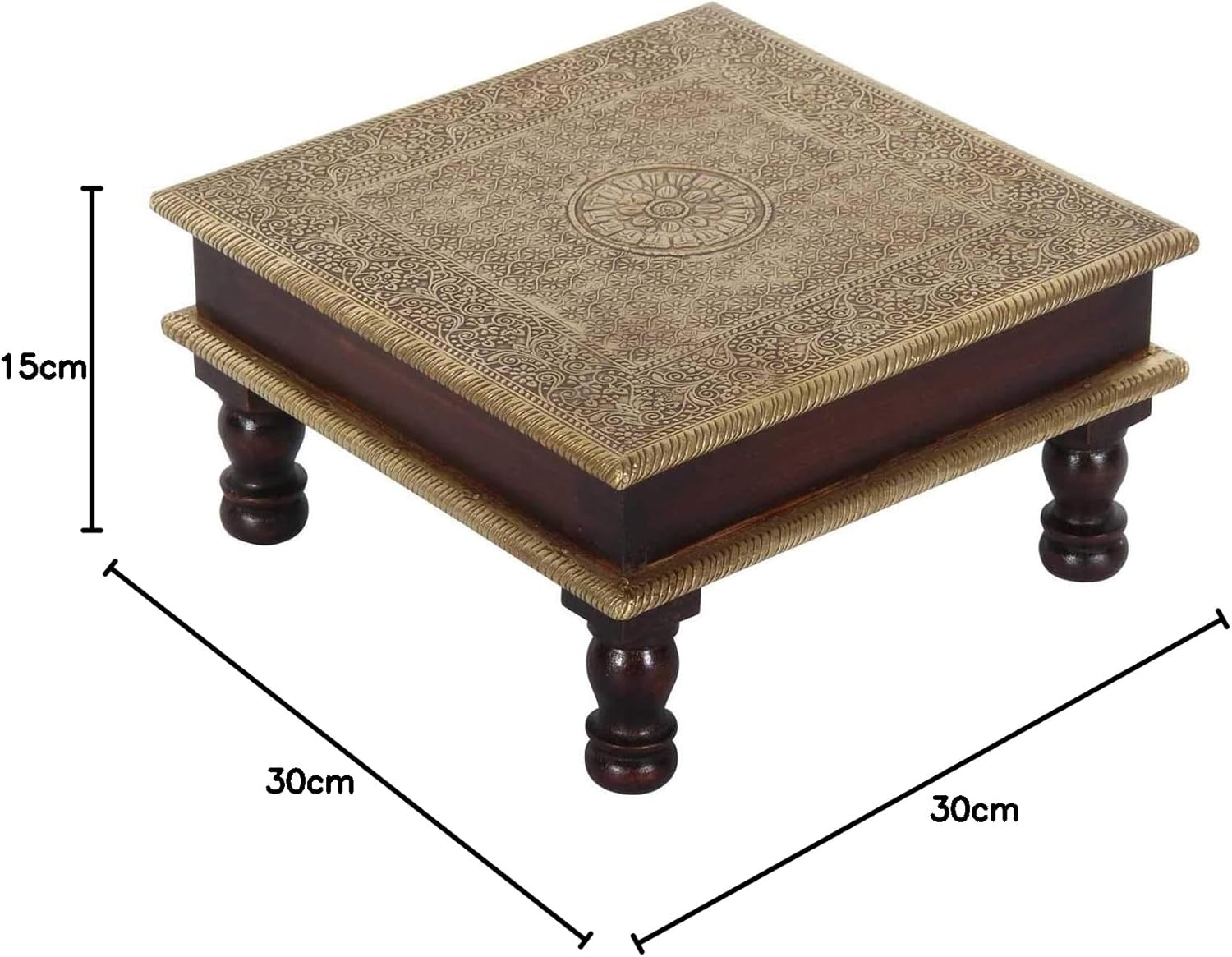 Casa Moro Oriental Stool Side Table Aroon L Made of Wood with Fine Brass Inlaid 30 x 30 x 15 cm (W x D x H) Crafts from the Orient Bajot Table Gold Brown MA25-70