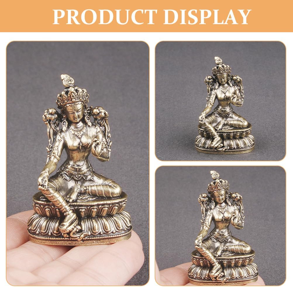 IMIKEYA Tara Buddha Statue Antike Mini Grüne Tara Statue Messing Bodhisattva Lotussitz Figur Mini Buddhistische Ornament Gebetssammlung