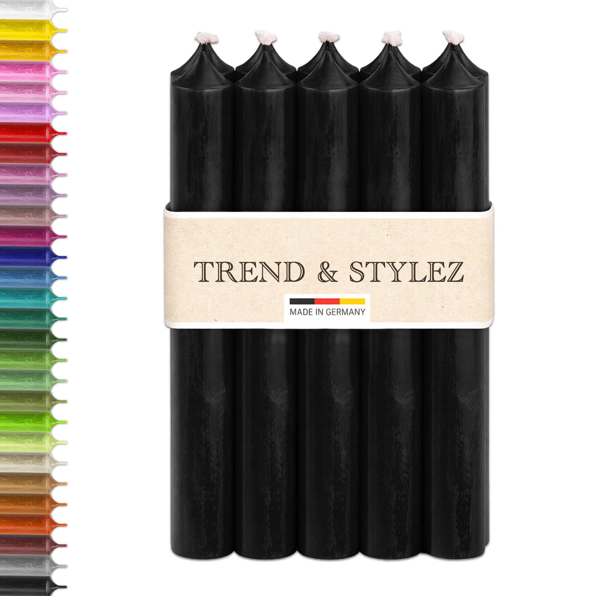 10 Spitzkerzen durchgefärbt (180x22mm) | RAL Stabkerzen mit 8h+ Brenndauer | Ohne Tropfen & Rußen | Tafelkerzen für Leuchter | Made in Germany (Natur)