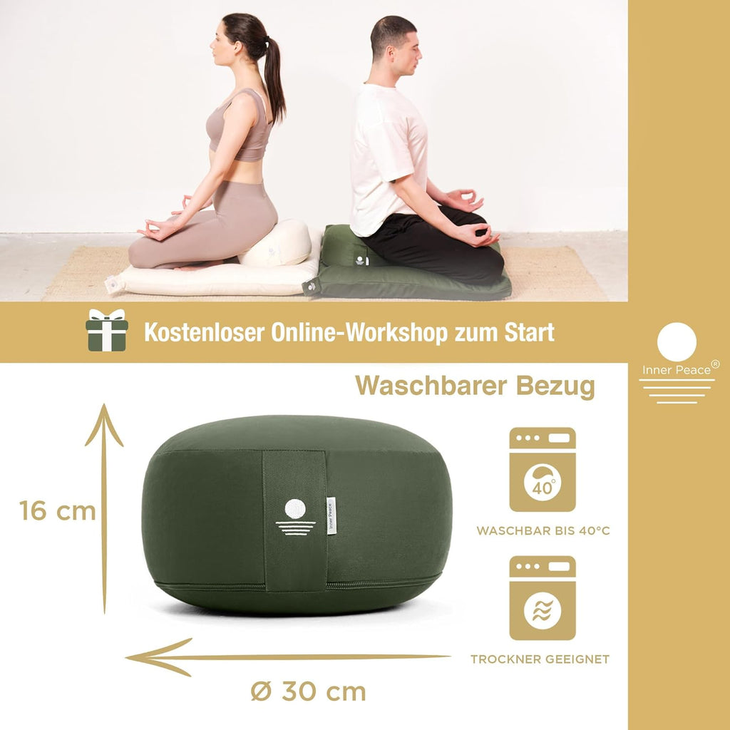 Inner Peace Yogakissen Meditationskissen aus 100% Bio Baumwolle und mit Bio Dinkelfüllung | Yogakissen Rund, Yoga Sitzkissen, Yogakissen Meditationskissen, Sitzkissen Yoga, Meditation Cushion