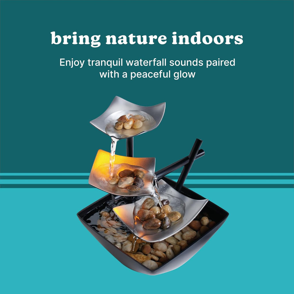 Homedics Tabletop Water Fountain, Home Décor Soothing Sound Machine | Automatic Pump, Deep Basin & Natural River Rocks. Indoor Zen Relaxation for Office, Living Room, or Bedroom, 8.25” Tall
