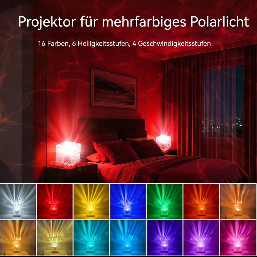 LETOUR Polarlicht Lampe,Aurora Light Cube Lampe 16 Farben 30 Modi Nordlicht Projektor Polarlichter Nachtlichter & Schlummerleuchten für Kinder Zimmer Deko
