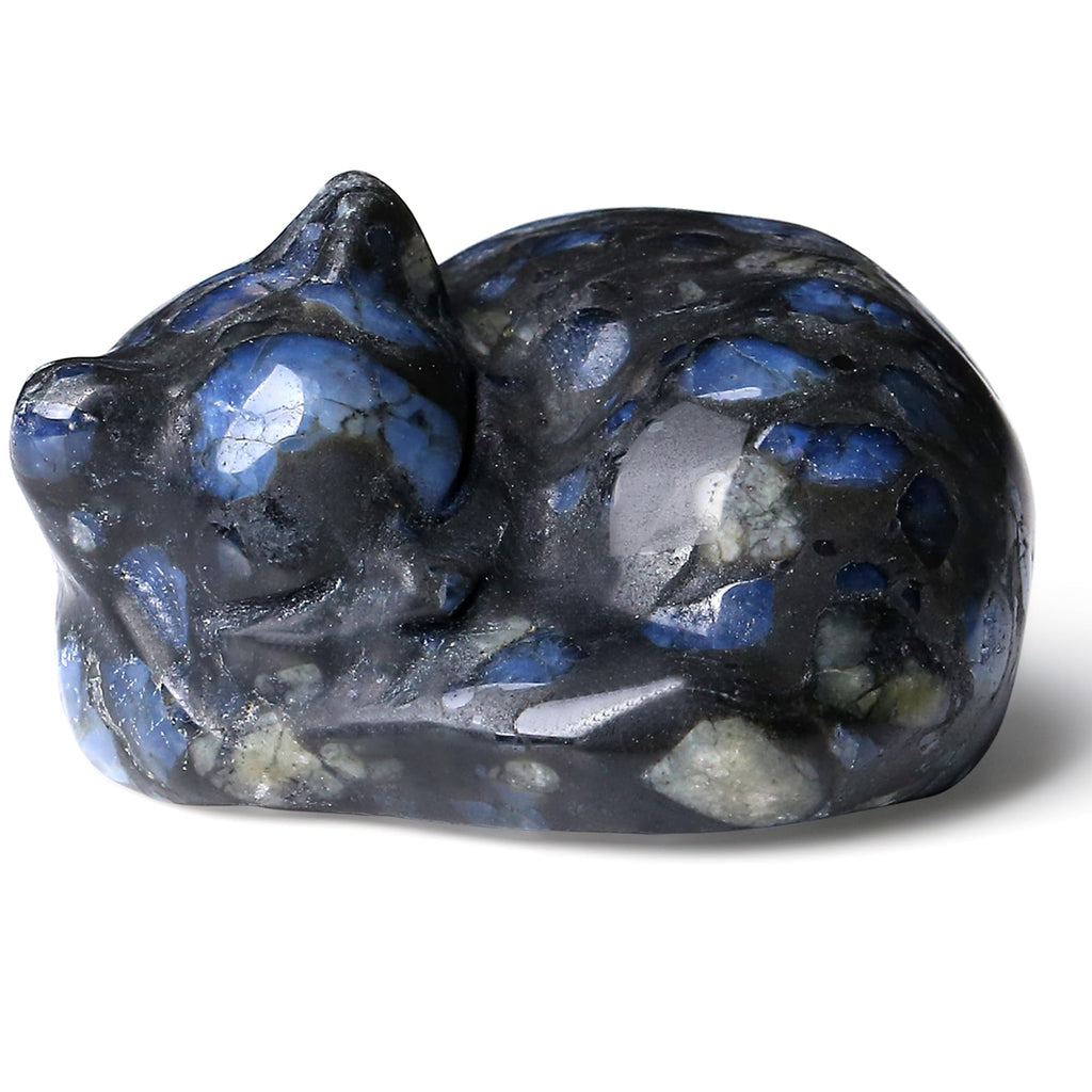 QINJIEJIE Dalmatian Jasper Cat Crystals Figurine Sleeping Cat Figure Statue Gemstones Sculpture Lucky Kitten Cute Decoration Men Women