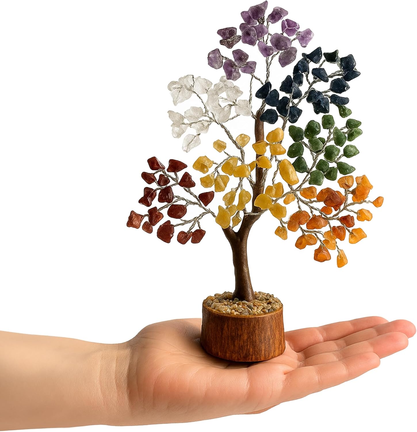 Edelsteinbaum - Kristallbaum Glücksbaum mit Echten Steinen - 7 Chakra Baum für Energieausgleich, Harmonischer Heilstein Baum, Deko Edelstein Baum für Meditation und Heilung - Steinbaum