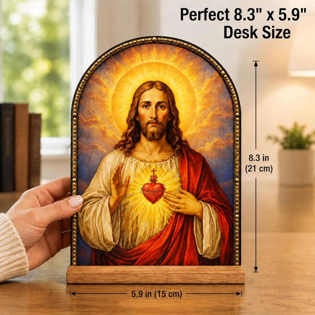 TALPGOD Jesus Stand Catholic Ornament Statue – Sacred Heart of Jesus Statue Acrylic Tabletop Décor for Home Altar & Desk, Christian Gifts for Women & Men