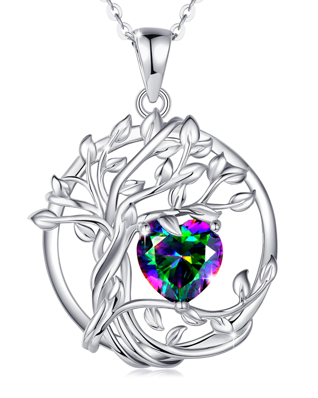 FANCIME Tree of Life Baum des Lebens Geburtstein Halskette Sterling Silber Anhänger Geburtstein Kette Edelstein Jahrestag Geburtstag Schmuck Weihnachten Geschenke für Damen Mama Ihre Frau