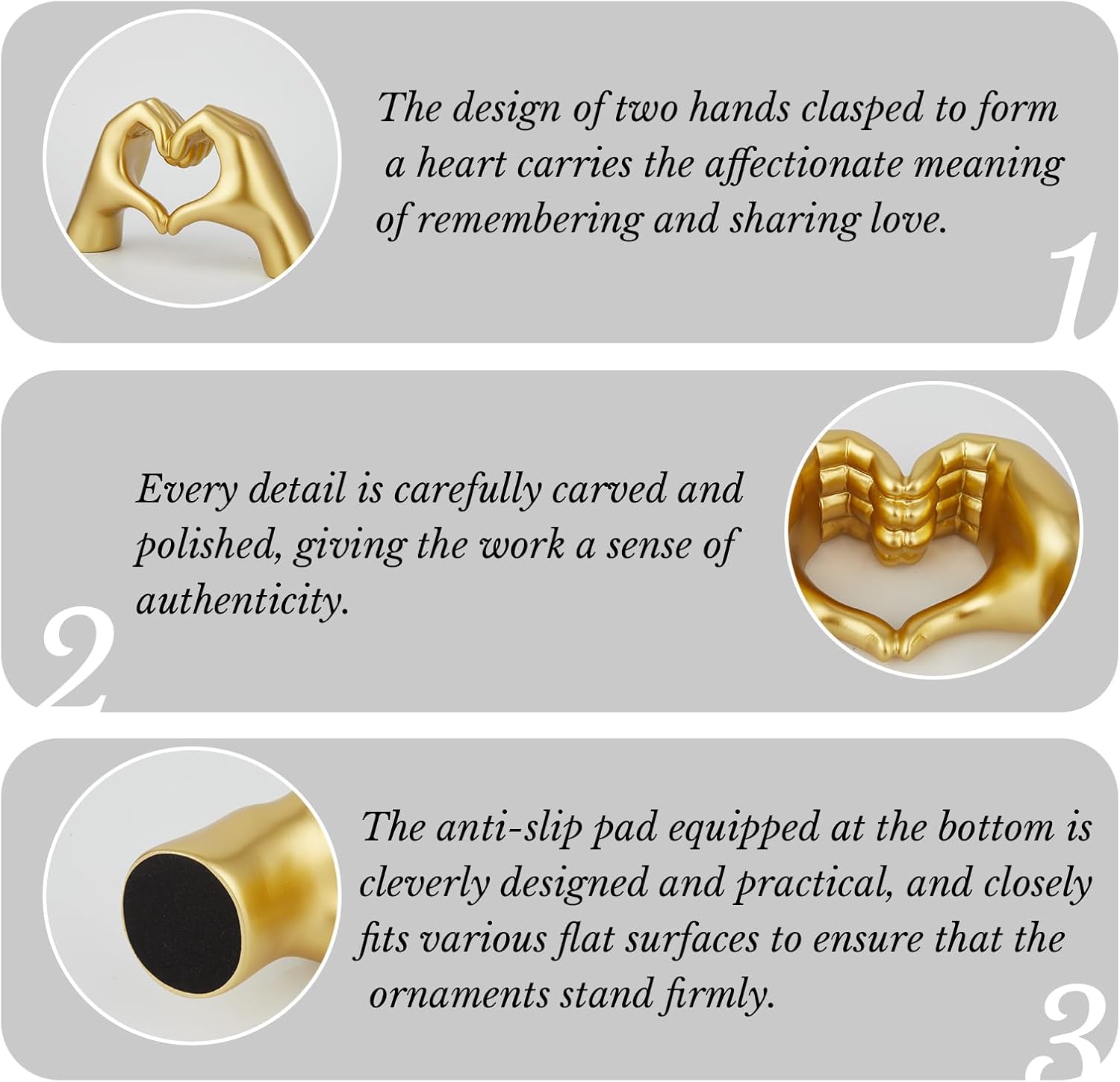 maozyiltle Gold Heart Hand Statue, Gesture Decoration, Finger Sculpture for Wedding Decoration, Home Decor, Small Ornament on Coffee Table, Office and Bedroom (Gold)