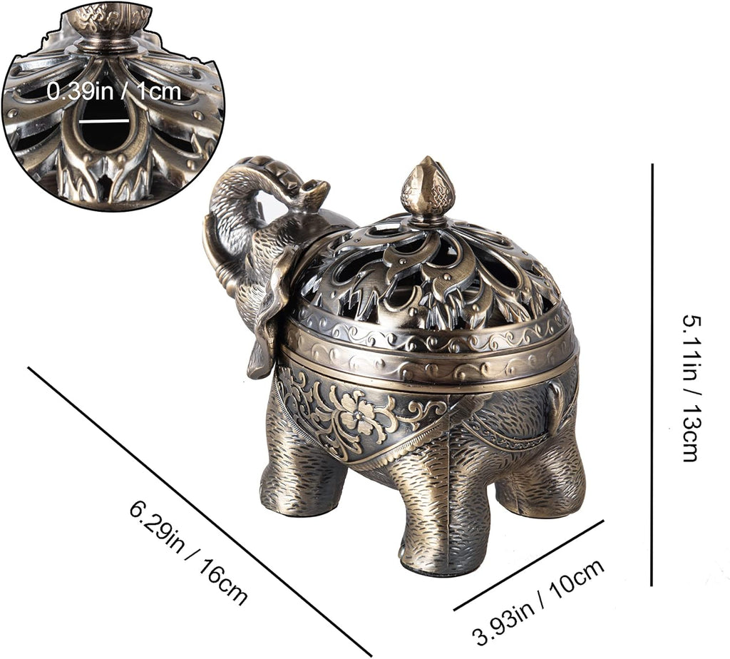 Feyarl Räuchergefäß Vintage Räucher- Elefant Metall Weihrauchbrenner Räucherstäbchenhalter mit Deckel für Hause Büro Yoga Dekoration