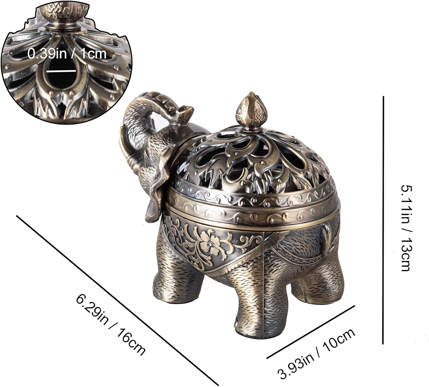 Feyarl Räuchergefäß Vintage Räucher- Elefant Metall Weihrauchbrenner Räucherstäbchenhalter mit Deckel für Hause Büro Yoga Dekoration