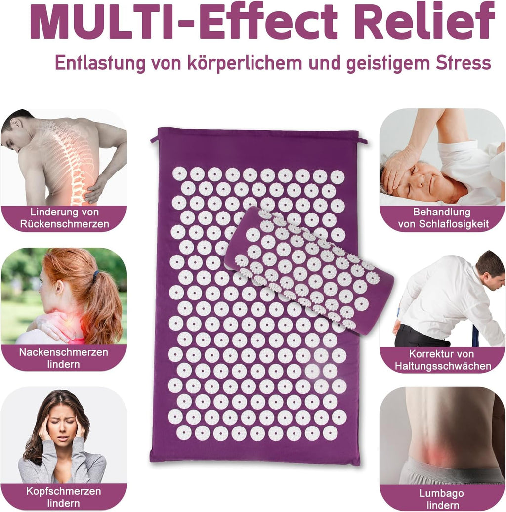 Acupressure Mat, Acupuncture Mat, Acupressure Mat for Relief of Neck and Back Pain, Acupressure Mat with Muscle Relaxation and Stress Relief, Shiatsu Mat for Sciatica Relief, Purple White
