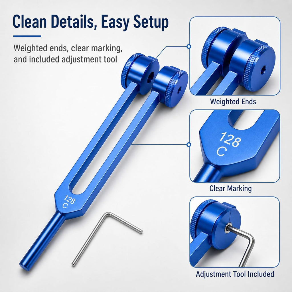 128 hz Tuning Fork for Healing Blue Meditation Tools | 128 hertz Tone Therapy Healing Instrument Diapason Chakra Sound Therapy Products Weighted Tuning Fork for Mindfulness
