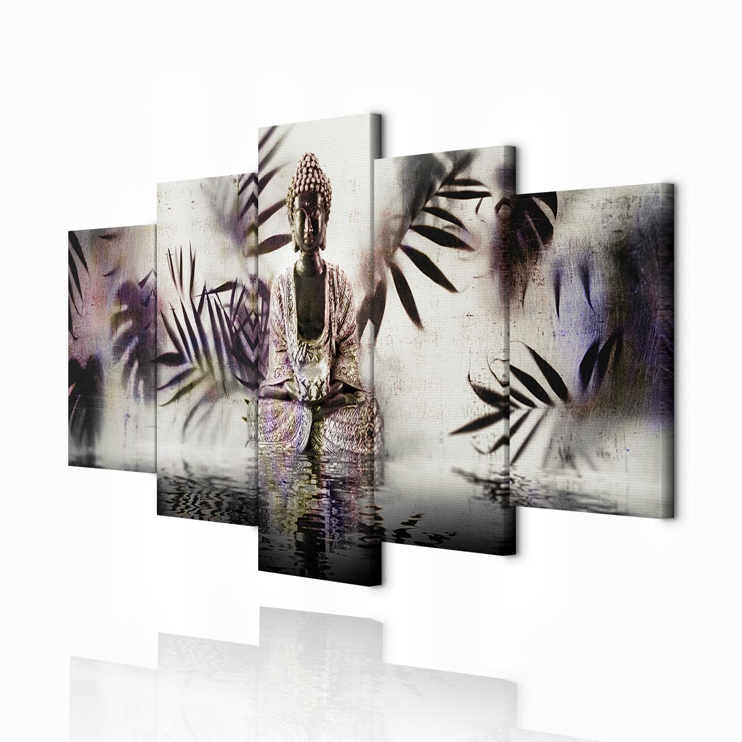 decomonkey Bilder Buddha 200x100 cm 5 Teilig Wandbild Groß Leinwandbild XXL Deko Wohnzimmer Schlafzimmer Wanddeko Pictures For Wall Poster Wall Painting Zen Orient