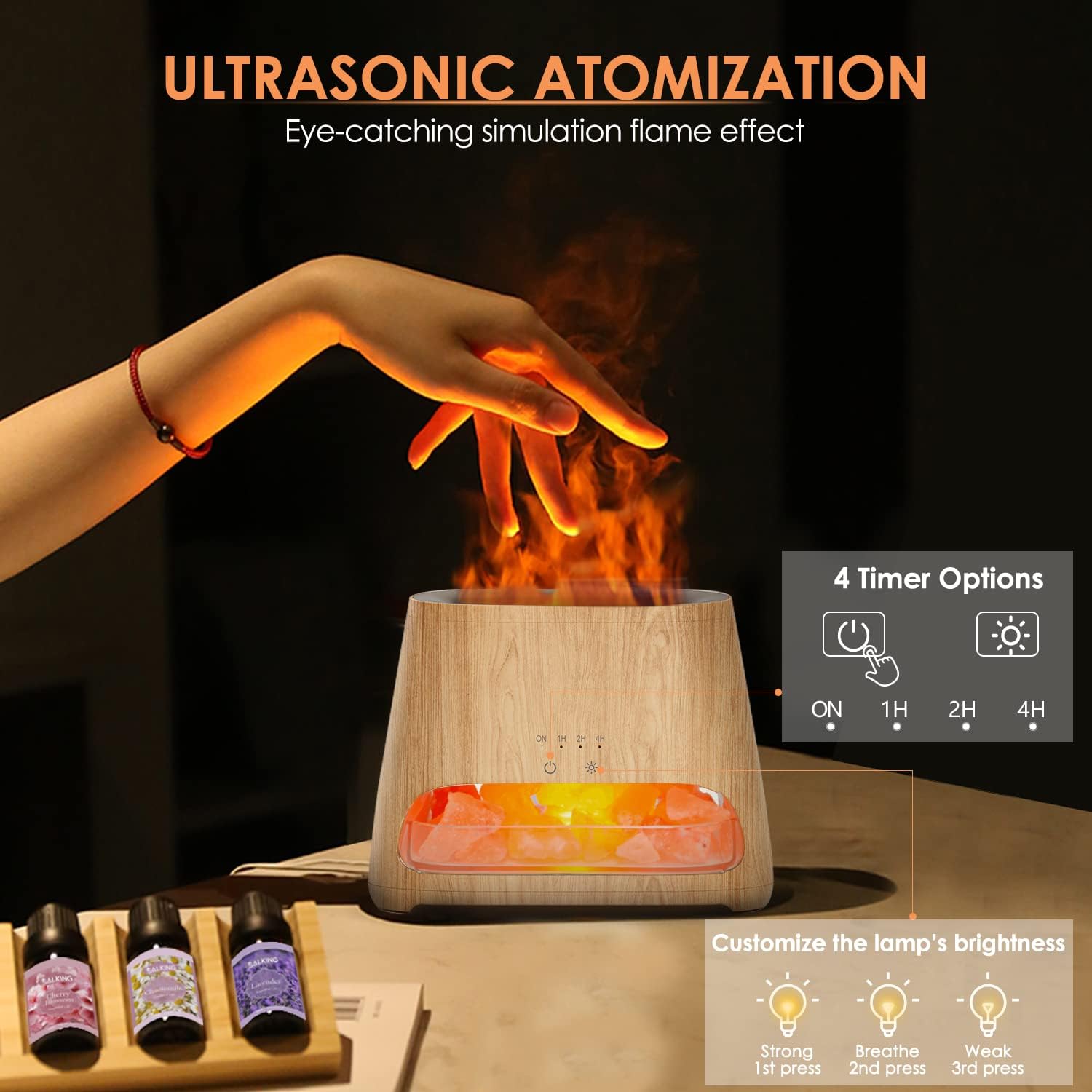 SALKING 2-in-1 Aroma Diffuser & Salt Range Pakistan Light, Flame Effect Diffuser for Essential Oils, Diffuser Cooler Mist Humidifier with 3 Brightness, 150 ml