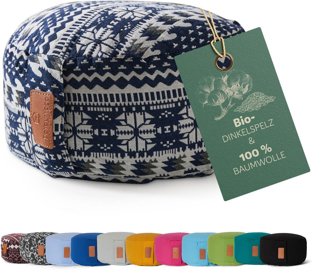 rundes Yogabolster 30cm x 15cm | Waschbarer Bezug |gefüllt mit Bio-Dinkelspelz (KBA) oder Bio-Buchweizenschalen (KBA) | Yoga Kissen für Yin Yoga & Meditation