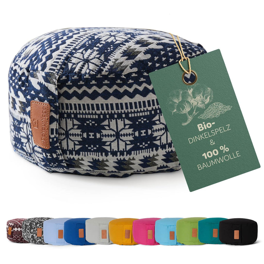 rundes Yogabolster 30cm x 15cm | Waschbarer Bezug |gefüllt mit Bio-Dinkelspelz (KBA) oder Bio-Buchweizenschalen (KBA) | Yoga Kissen für Yin Yoga & Meditation